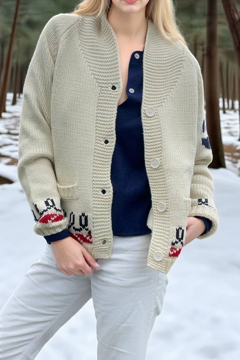 CWOSWL07744_2025 CASUAL PRINTED BUTTON FRONT KNIT CARDIGAN