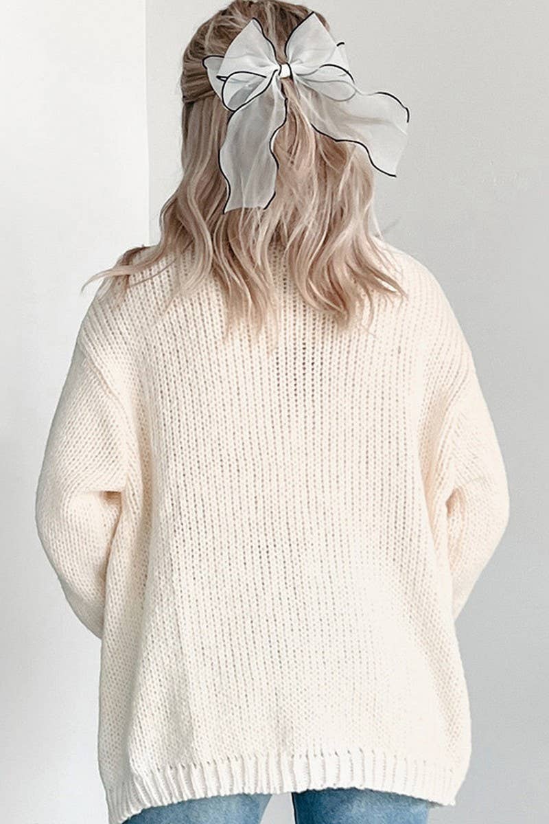 CWOSWL07740_PUMPKIN EMBROIDERED KNIT CARDIGAN SWEATER