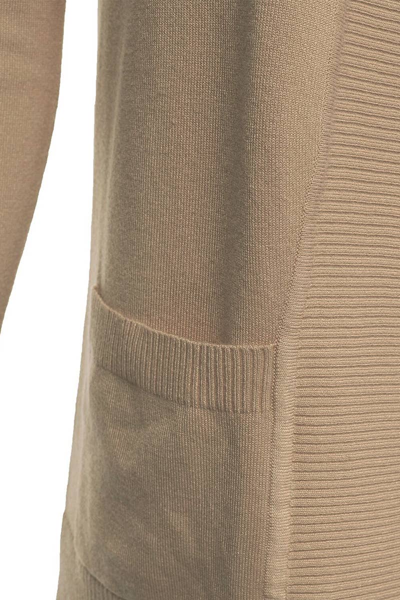 AWOCAL313_Open Front Long Sleeve Pockets Sweater Cardigan