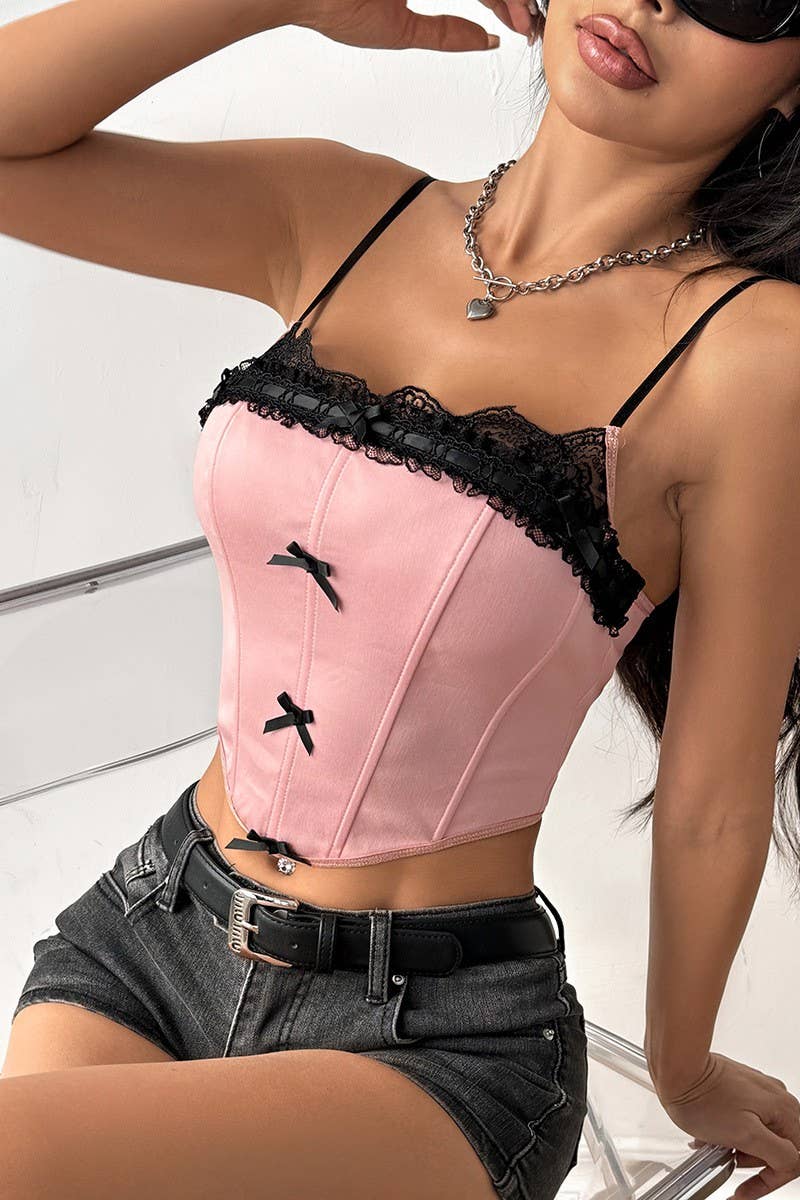 CWTTK0745_LACE BOW LOW-CUT CAMISOLE WITH FISHBONE BACK