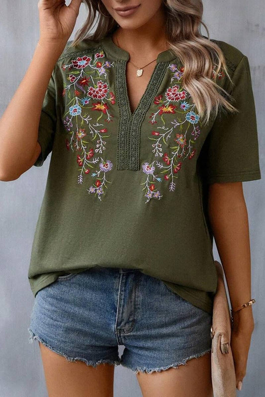 CWTTS1376_SUMMER FASHION EMBROIDERY STITCHING LACE TOP