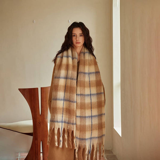 Designer Soft Plaid Faux Cashmere Scarf for Winter