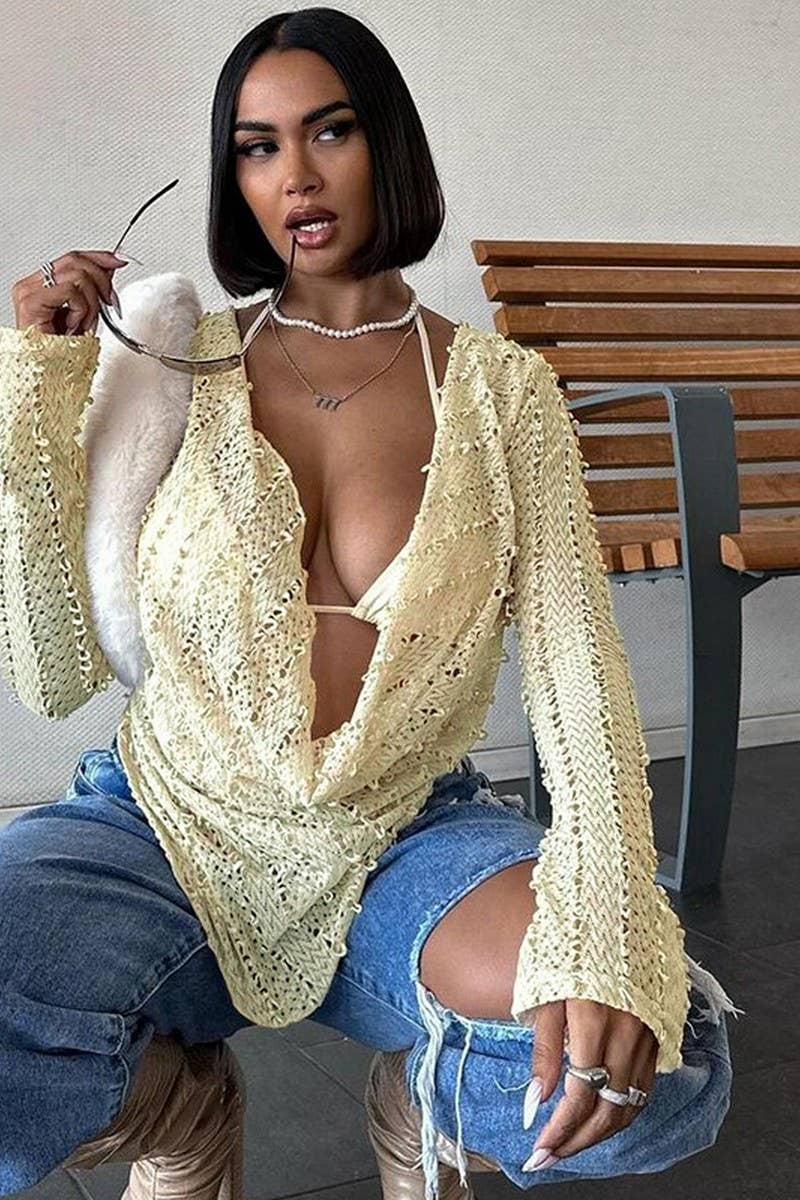 CWTBLL3294_SOLID COLOR LONG SLEEVE TOP WITH PUFF COLLAR