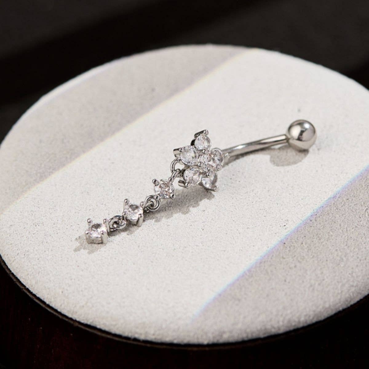 Stainless Steel Flower Zircon Dangle Belly Ring_CWMM9460