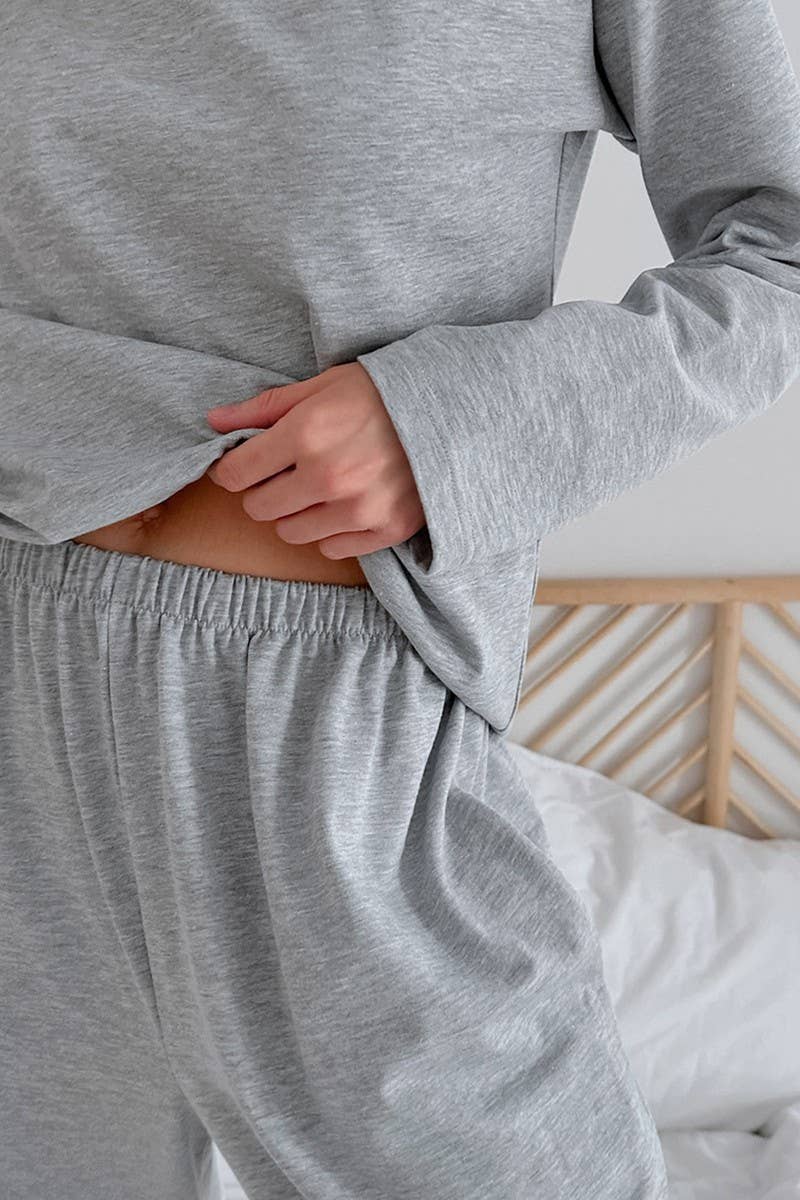 CWSPJ0350_KNITTED LONG-SLEEVED PANTS PAJAMAS TWO-PIECE SET