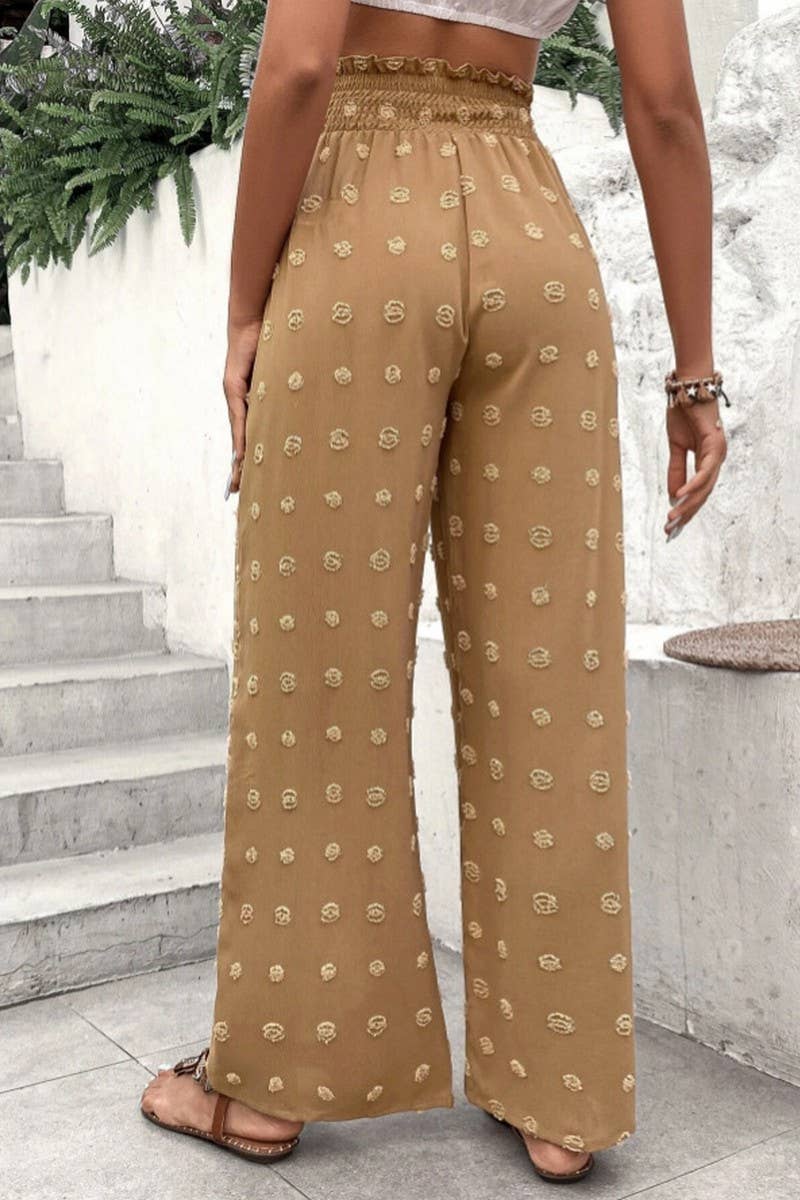 CWBLP0686_HIGH WAIST JACQUARD WIDE LEG CASUAL LONG PANTS