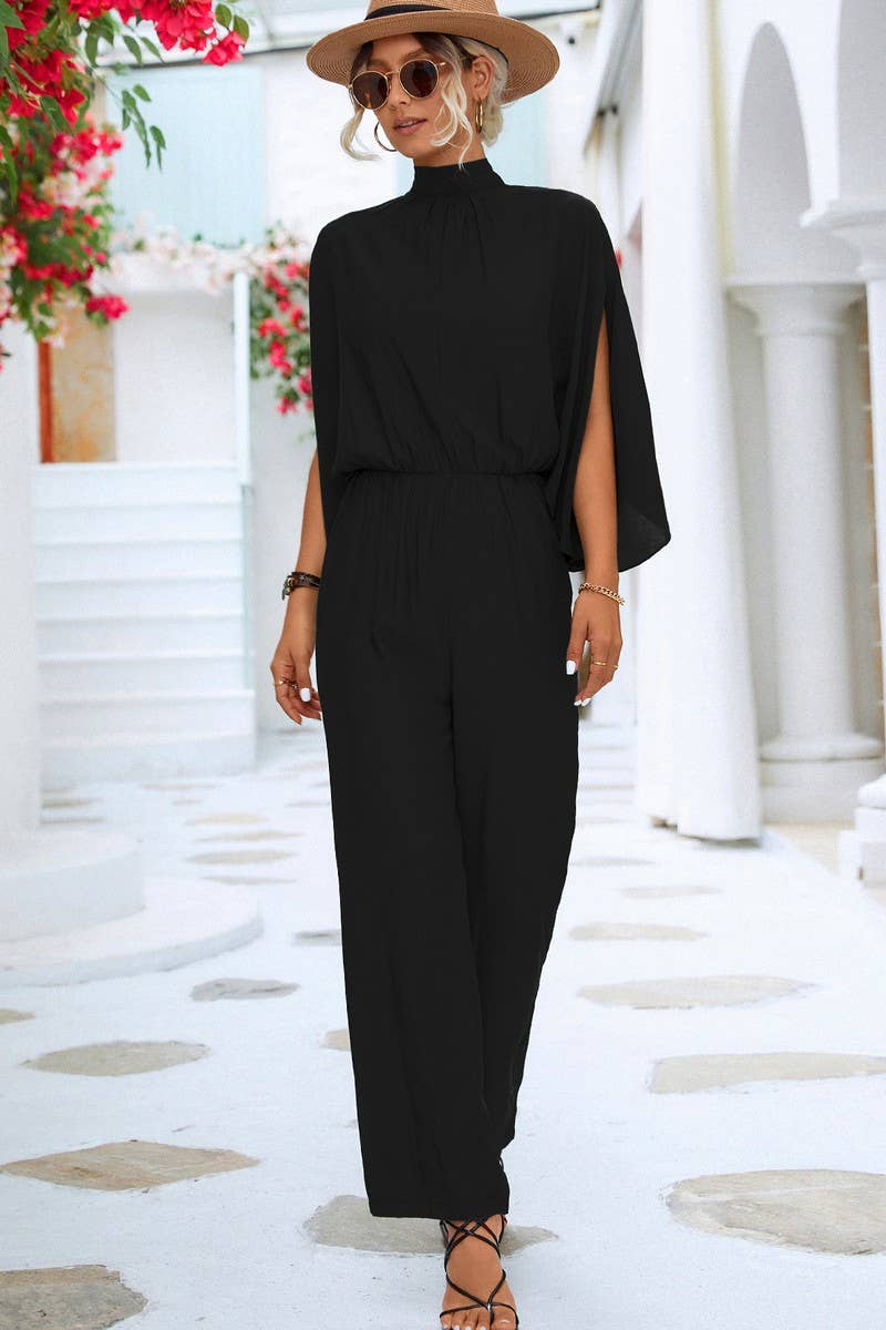 CWSJS0924_SOLID COLOR STAND COLLAR RAGLAN SLEEVE JUMPSUIT