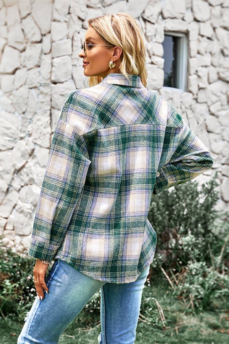 CWTSTL1712_AUTUMN PLAID SHIRT LONG SLEEVE TOP COAT