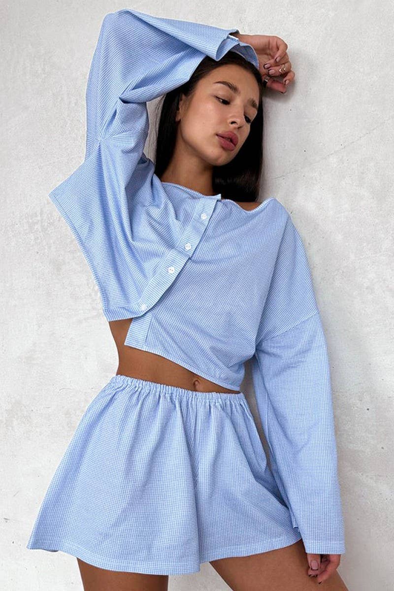 CWSPJ0285_LONG-SLEEVED SHORTS PAJAMAS TWO-PIECE SET