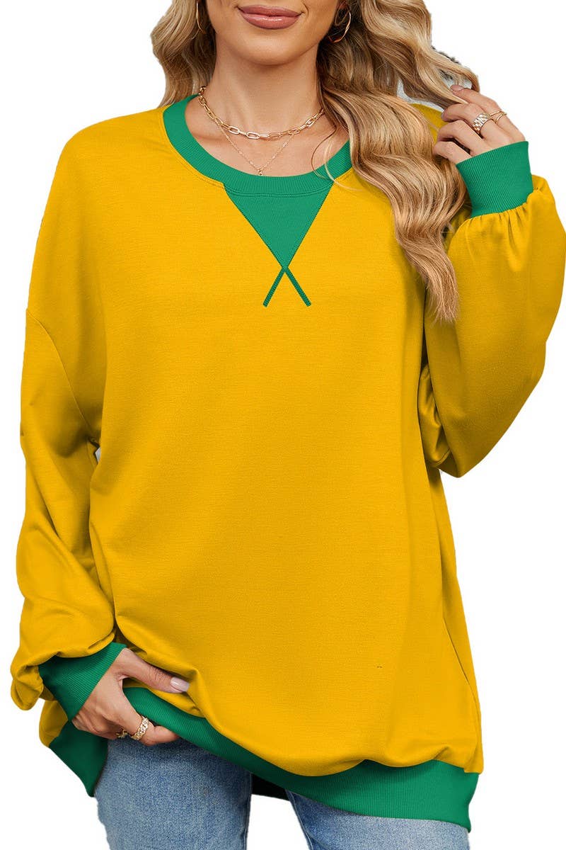 CWTBLL3743_AUTUMN AND WINTER CONTRAST COLOR LOOSE SWEATSHIRT