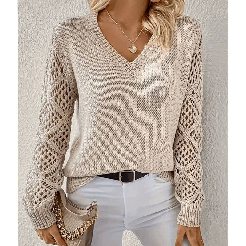 CUT-OUT V-NECK PULLOVER ALL-IN-ONE SWEATER