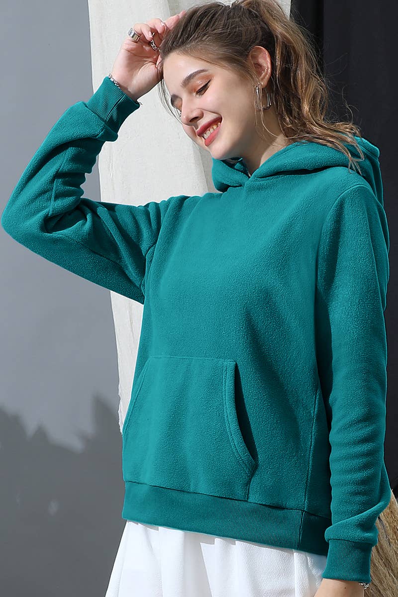 CWOHOL438-P_SOLID SWEATSHIRT FLEECE HOODIE WITH POCKET