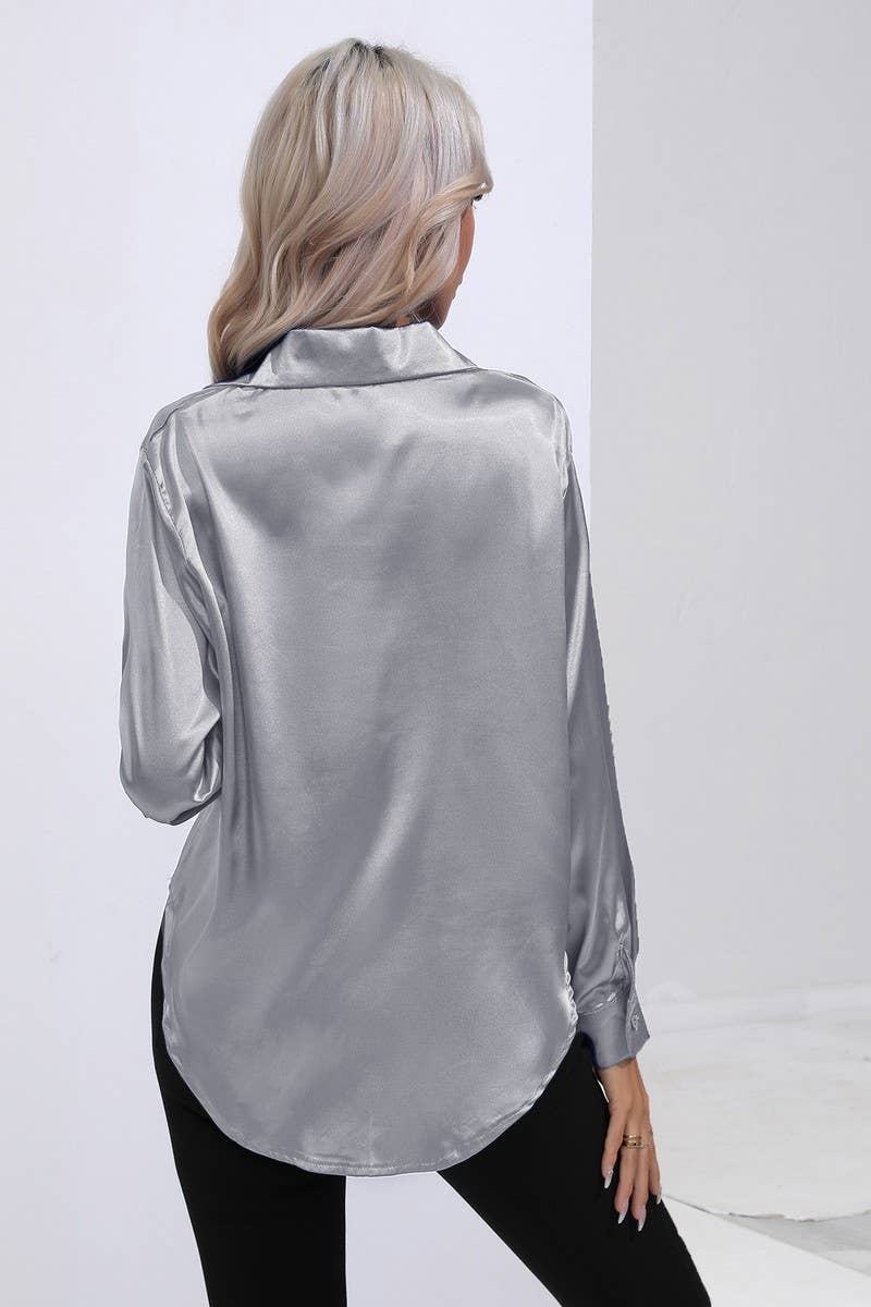 CWTBLL0690_Button Down Silky Satin Long Sleeve Top