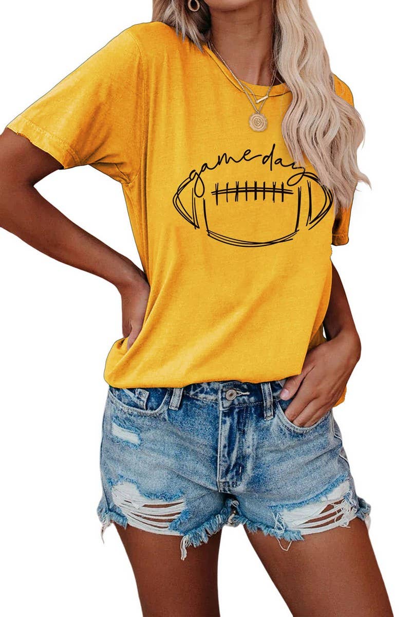 CWTTS0587_WOMEN GAME DAY PRINTING SHORT SLEEVE T SHIRT TOP