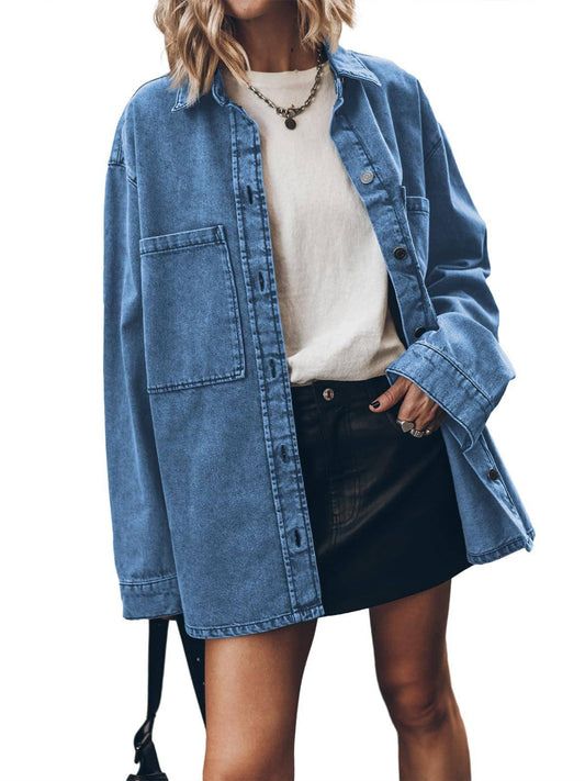 BAGGY CASUAL VINTAGE LONG-SLEEVED DENIM JACKET
