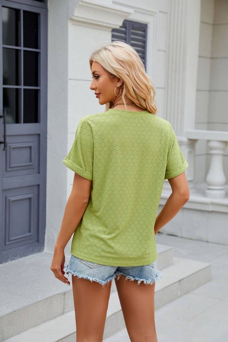 CWTTS0815_V-Neck Short Sleeve Knit Top