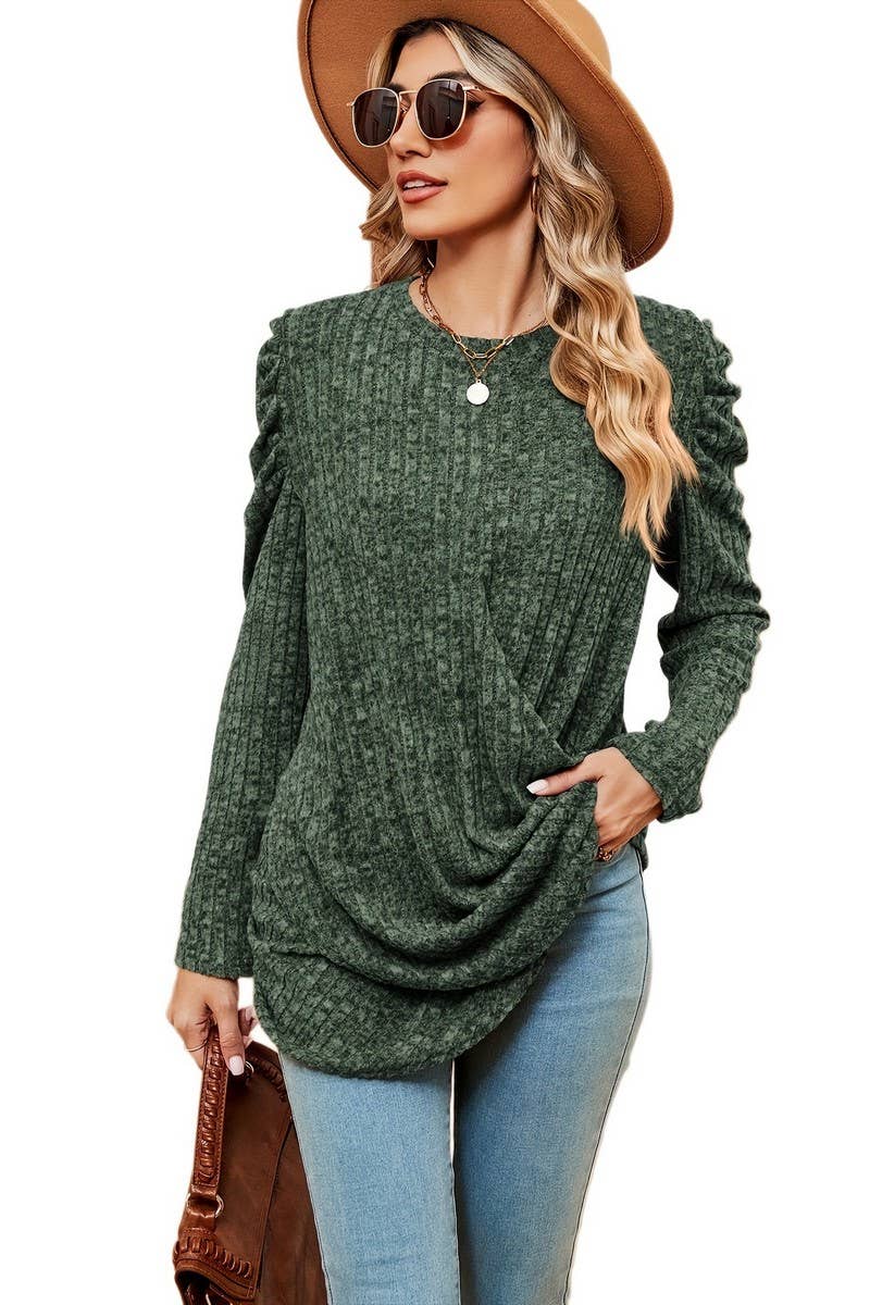 CWTBLL2403_ROUND NECK LONG SLEEVE TWISTED PUFF SLEEVE TOP