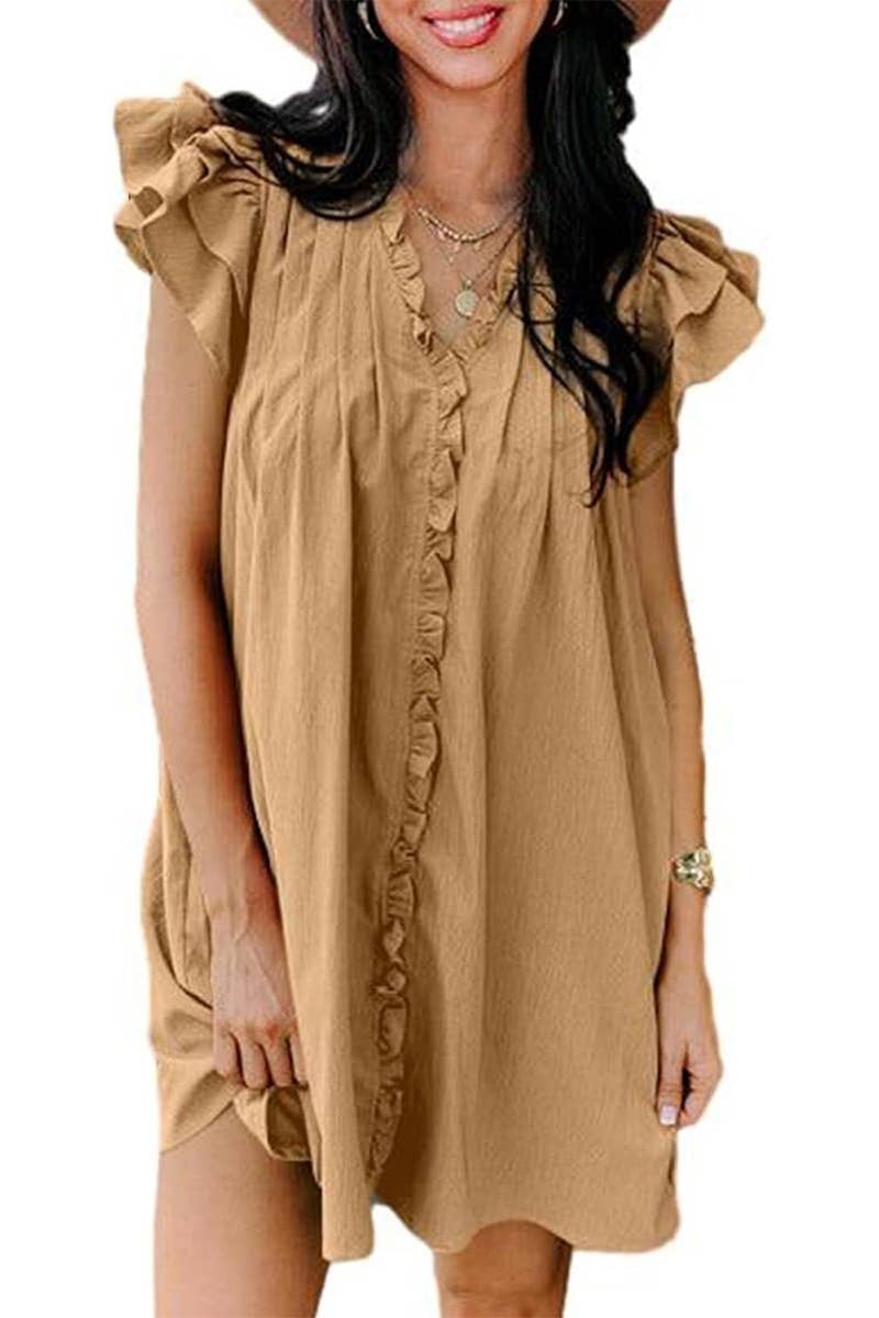 CWDSD10610_SUMMER SOLID COLOR LOOSE SHORT-SLEEVED DRESS