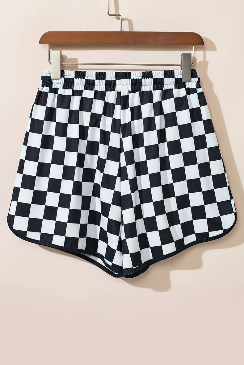 Drawstring fashionable checked print shorts