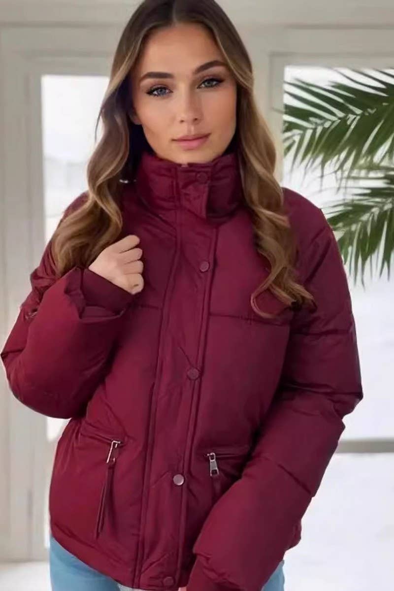 CWOCO0605_STAND COLLAR THICKENED SOLID COLOR COTTON COAT