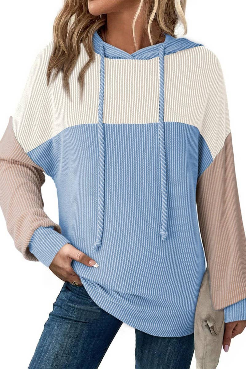 CWOHOL00597_TWIST STRIPE COLORBLOCK LONG SLEEVE HOODIE