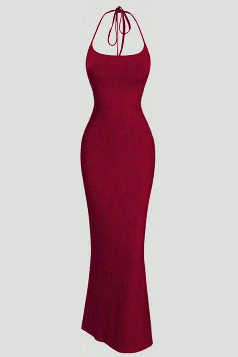CWDMD4713_SEXY HALTER NECK SUSPENDER SLIM BACKLESS DRESS