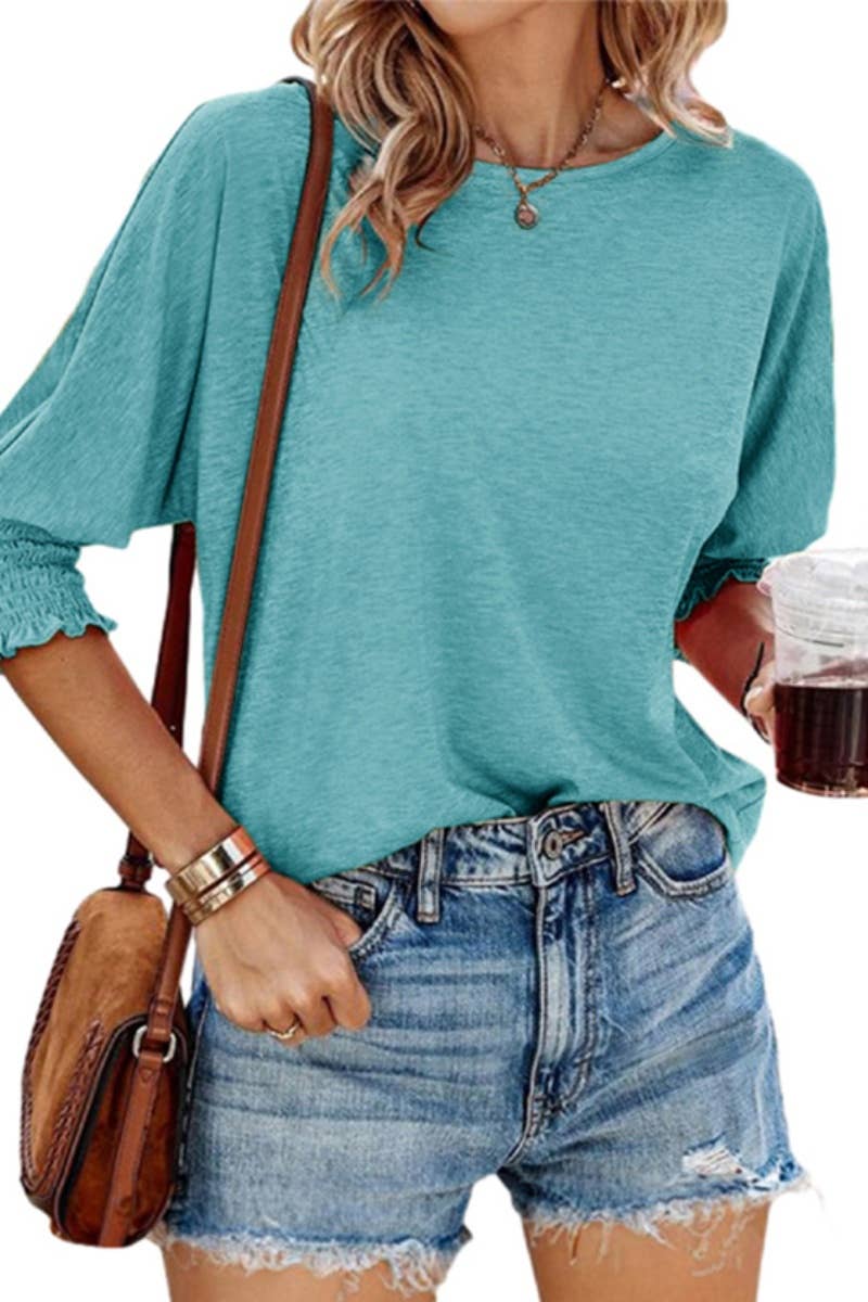 CWTBLL1397_SUMMER LOOSE CREW-NECK MID-LONG-SLEEVED TOP