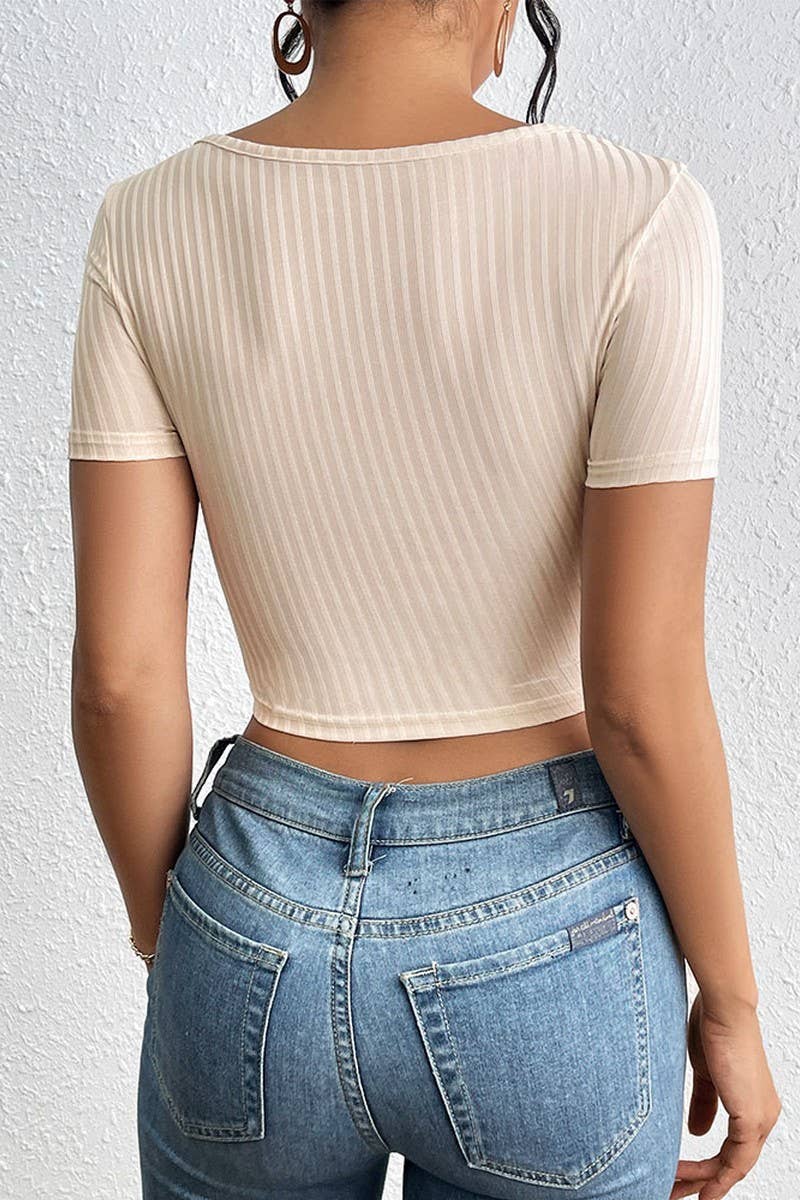 CWTBLS1628_RIBBED T-SHIRT WITH FAKE TWO-PIECE SQUARE NECK