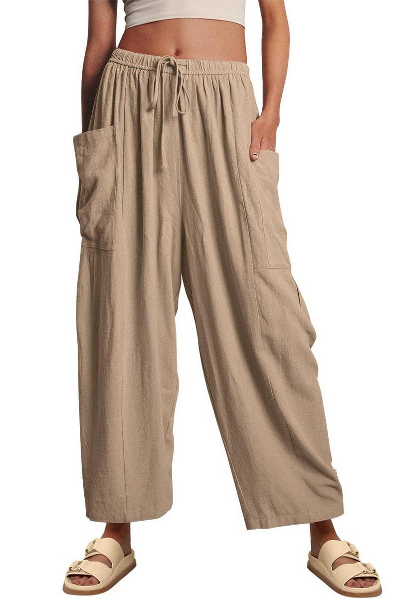 CWBLP1853_ELASTIC WAIST PLEATED HIGH WAIST WIDE LEG PANTS