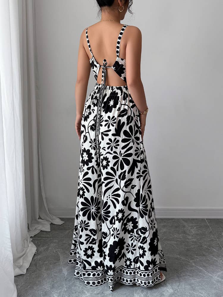 Elegant Twist Knot Printed Wide Leg Jumpsuit