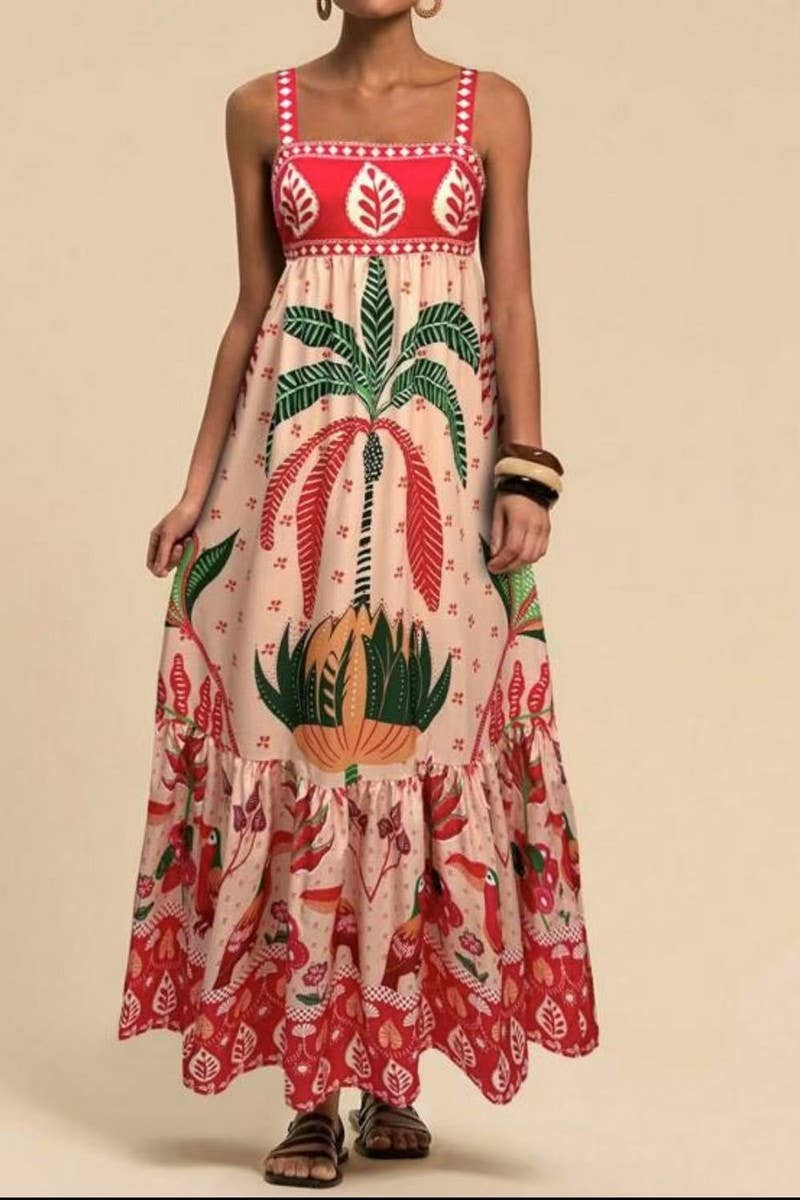 CWDMD5835_BOHO FLORAL STRAPPY CASUAL VACATION DRESS