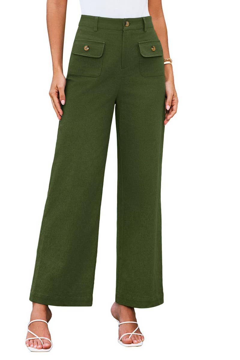 CWBLP1852_SOLID COLOR HIGH WAIST POCKET WIDE LEG TROUSERS