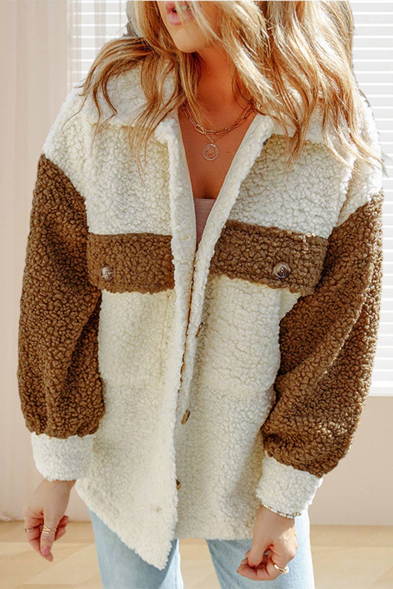 FLEECE SINGLE BREASTED COAT IN CONTRASTING COLORS