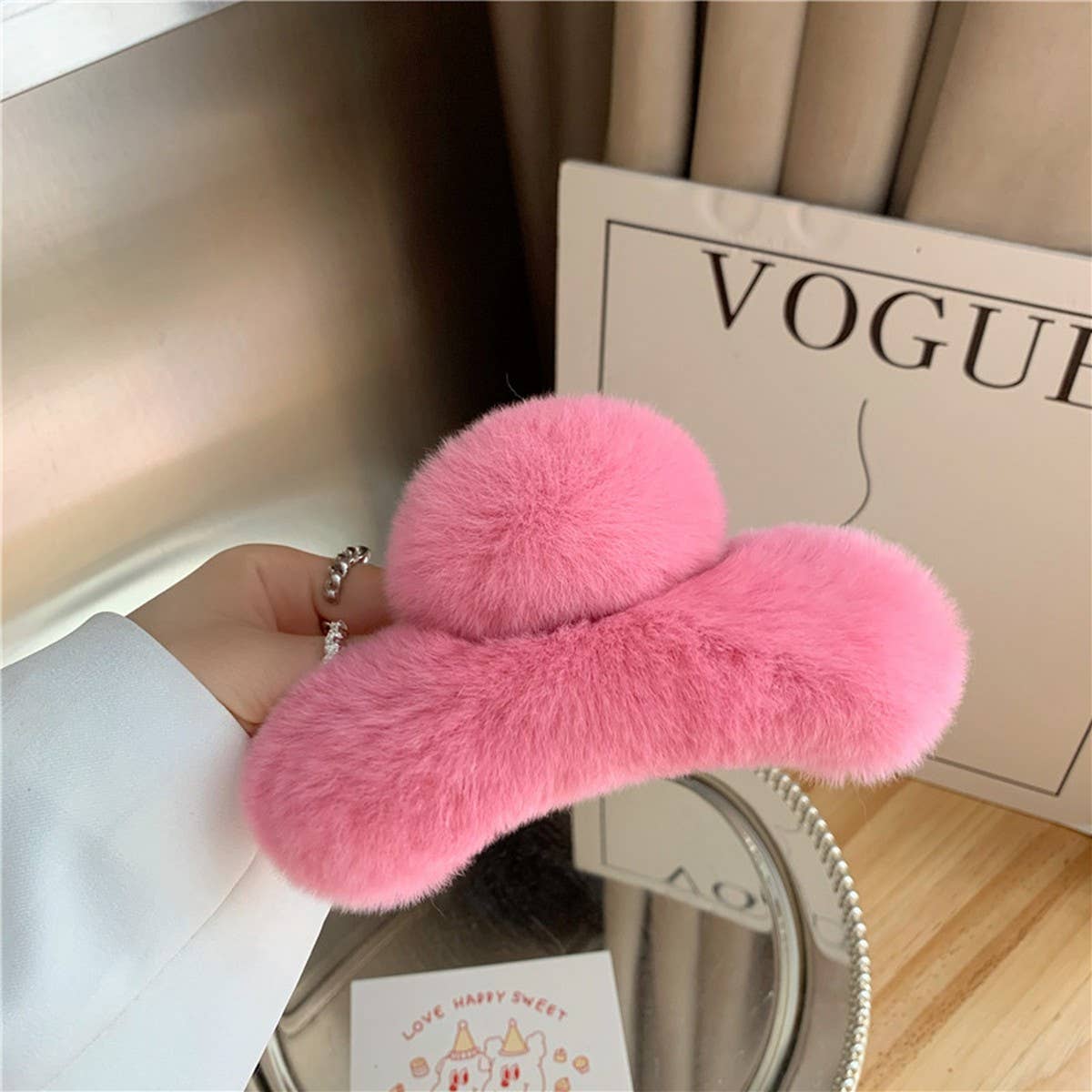 Large Rabbit Fur Hair Claw - Fluffy Winter Clip