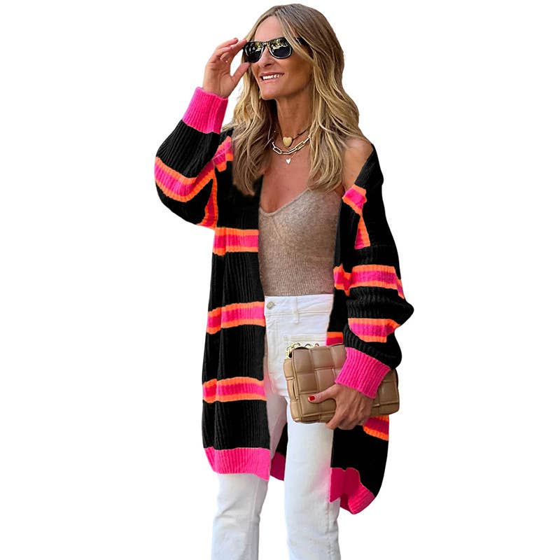 Contrasting color unbuttoned fashion knit cardigan jacket