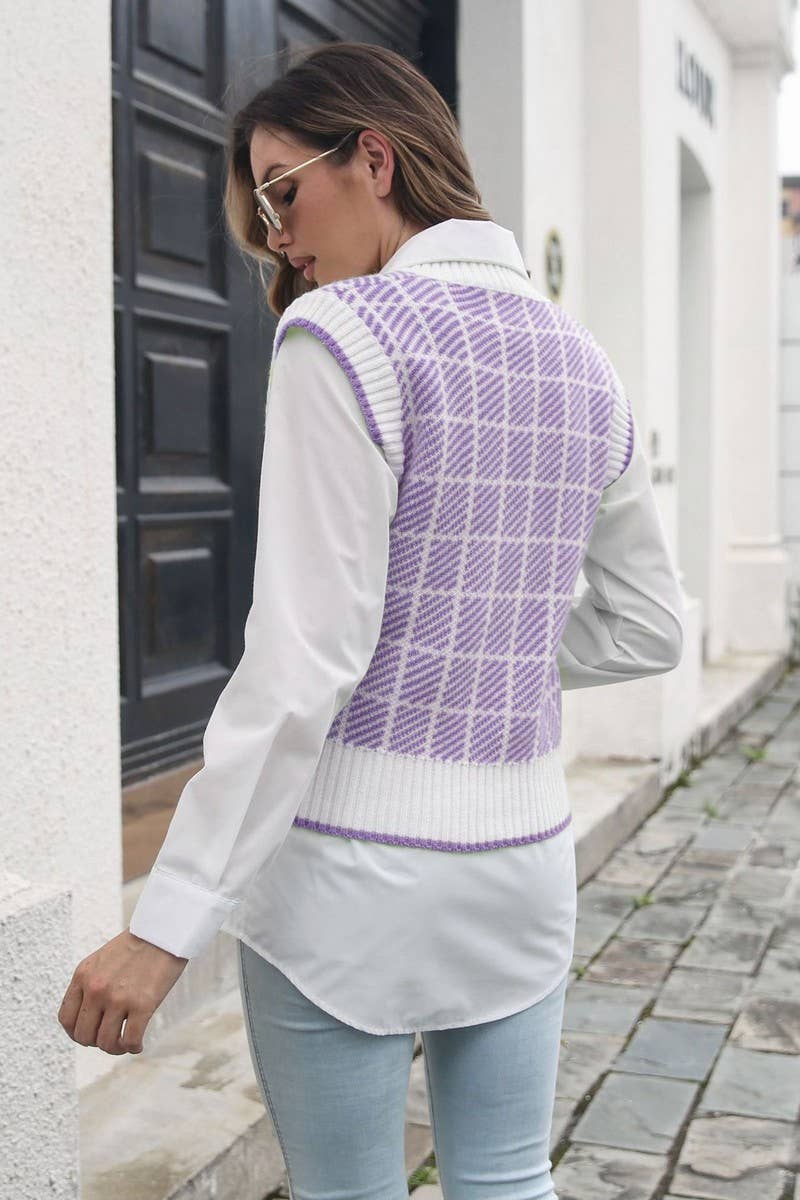 CWOV0692_CASUAL OUTERWEAR STRIPED V-NECK VEST SWEATER