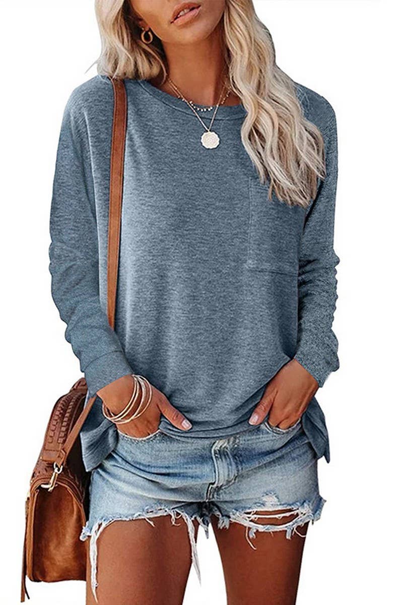 CWTBLL3692_ROUND NECK LONG SLEEVE CASUAL LOOSE BOTTOMING TOP