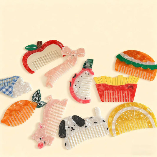 CWAHA07730_CUTE FRUIT ICE CREAM BURGER ACETATE HAIR COMB
