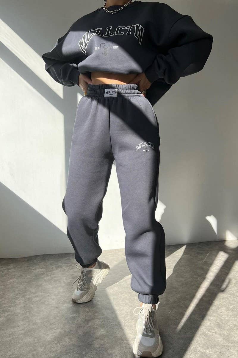 CWSTB1360_LETTER PRINT THICK SWEATSHIRT PANTS SET