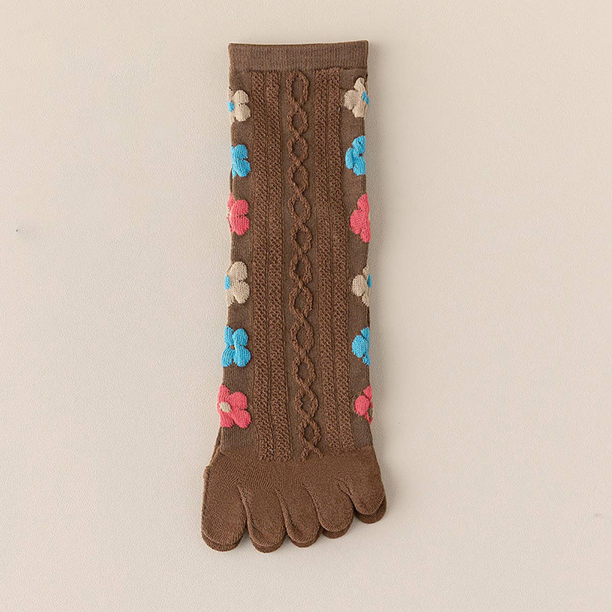 CWMS02729_WOMEN FIVE TOE CREW SOCKS CUTE FLORAL