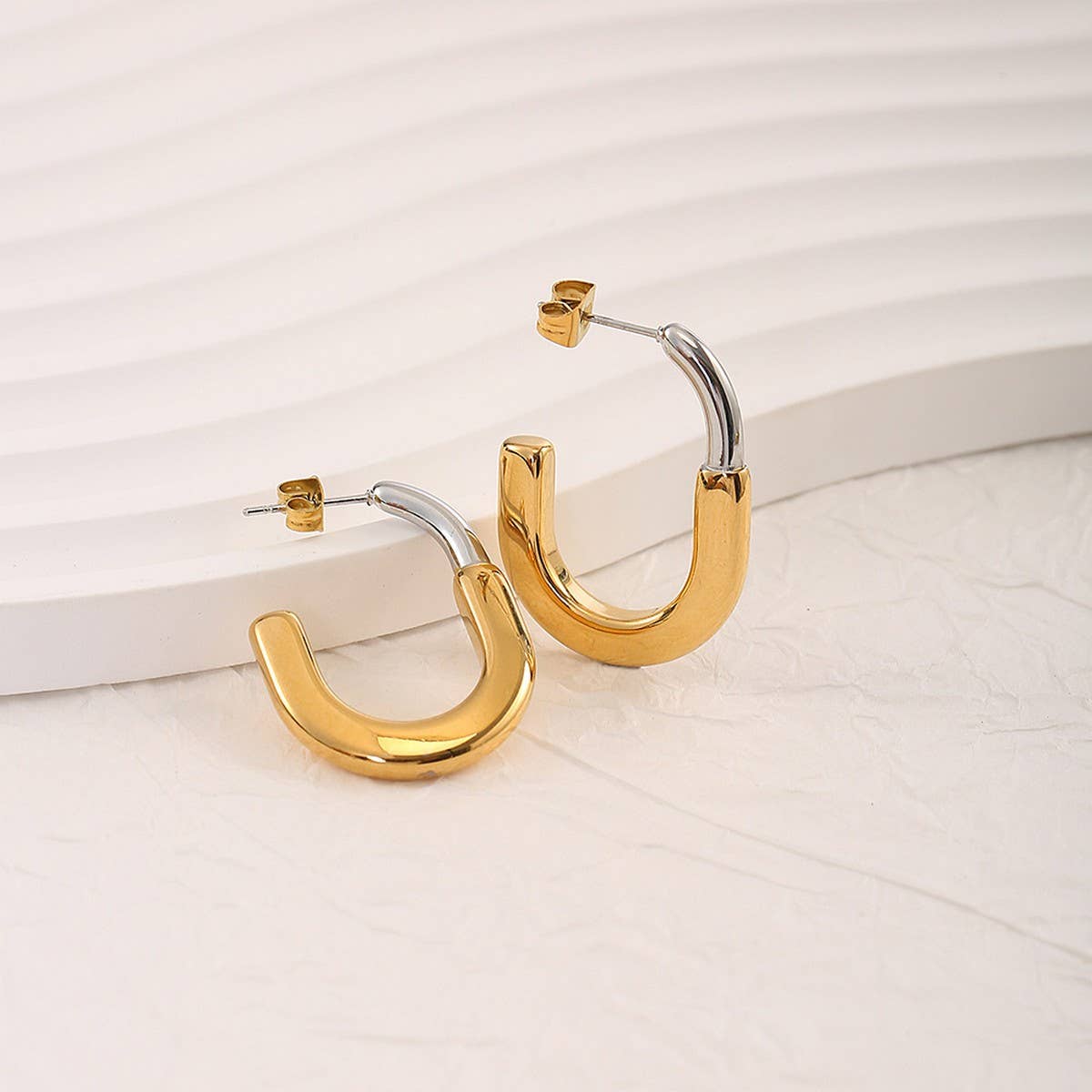 18K Gold Two-Tone Stainless Steel Earrings_CWMM8897
