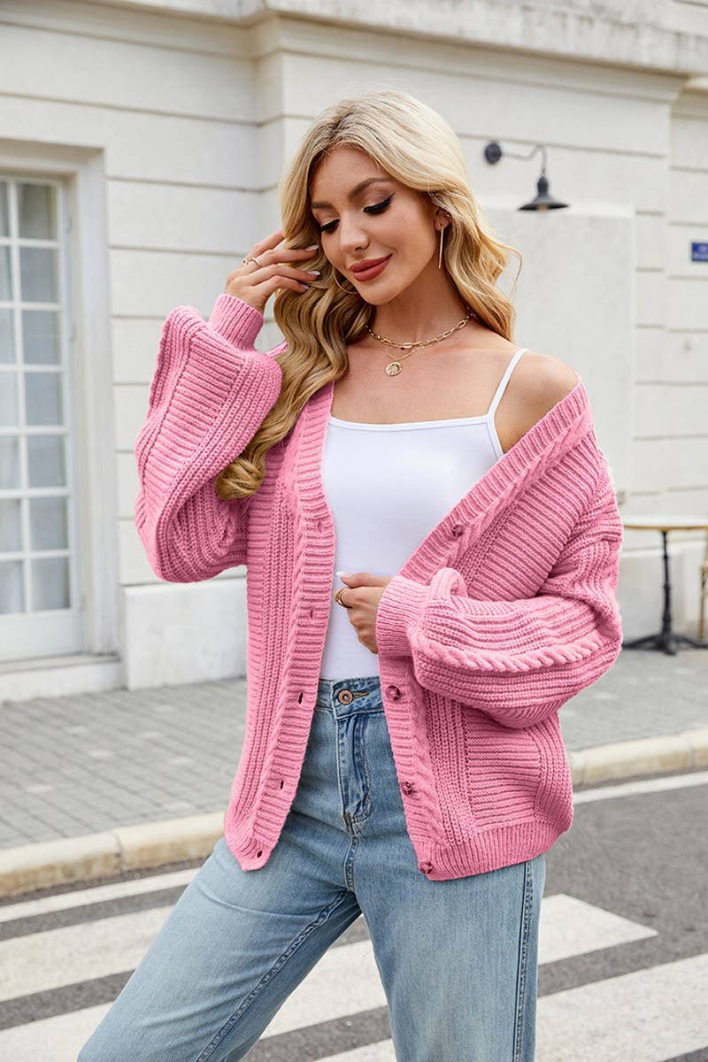 CWOCAL00686_LONG SLEEVE V-NECK CABLE KNIT CARDIGAN