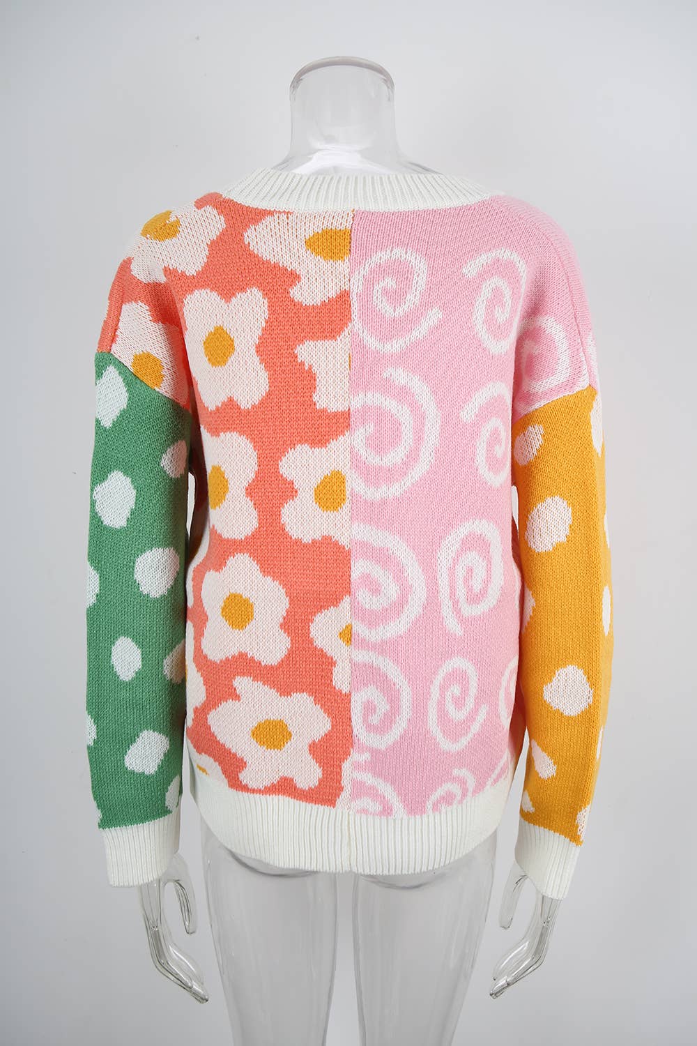 Color-blocking loose,buttonless knitted cardigan