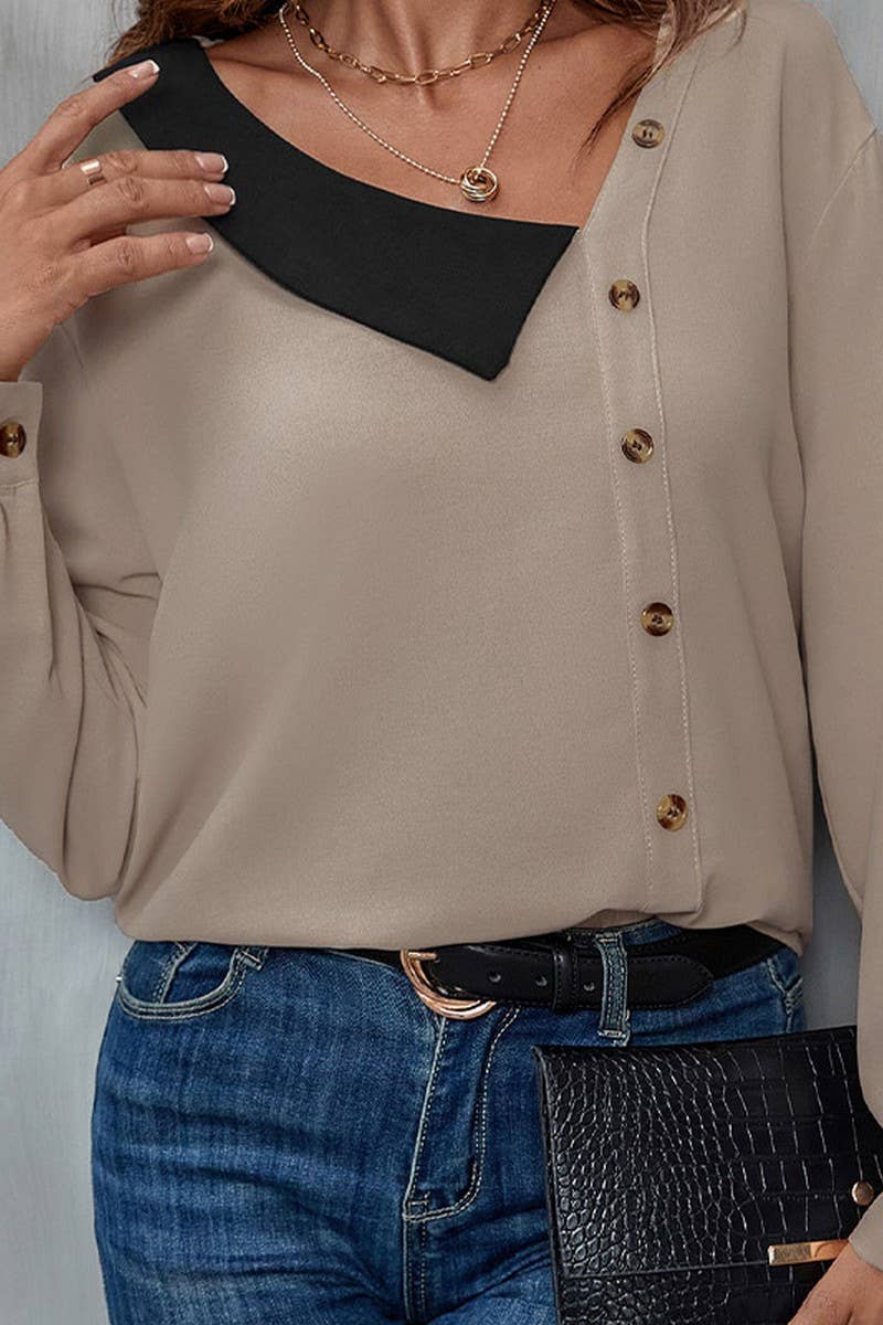 CWTTL1981_SPRING AND AUTUMN DESIGN LAPEL LONG SLEEVE SHIRT