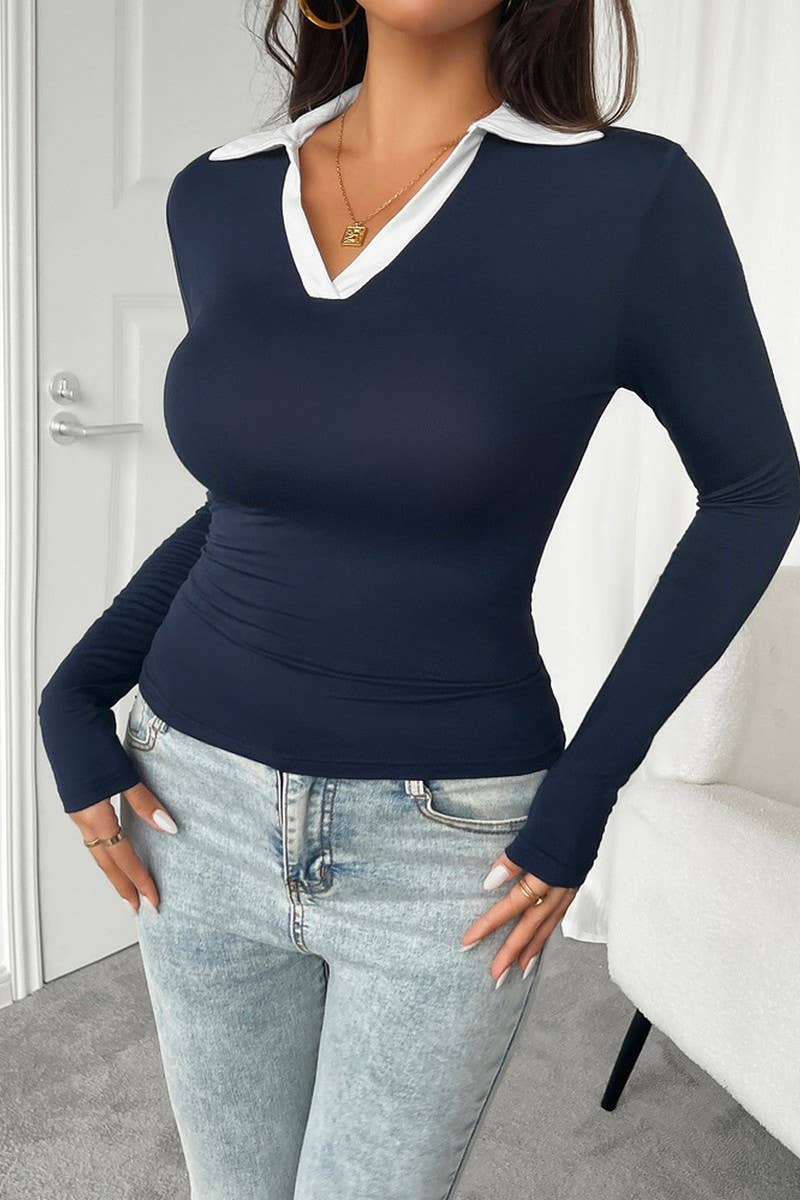 CWTTL1985_AUTUMN AND WINTER TEMPERAMENT SLIM FIT KNITTED TOP