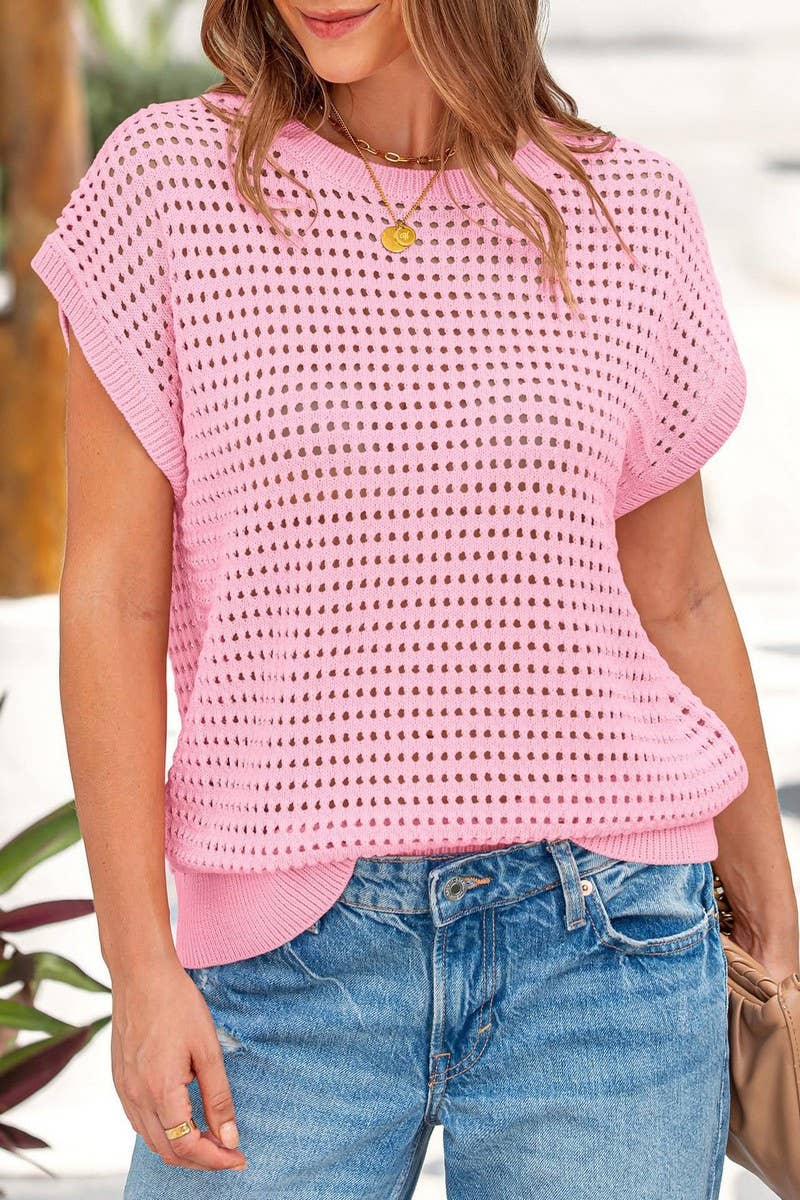 CWOSWS0146_SHEER KNIT CREW NECK COVER UP SWEATER