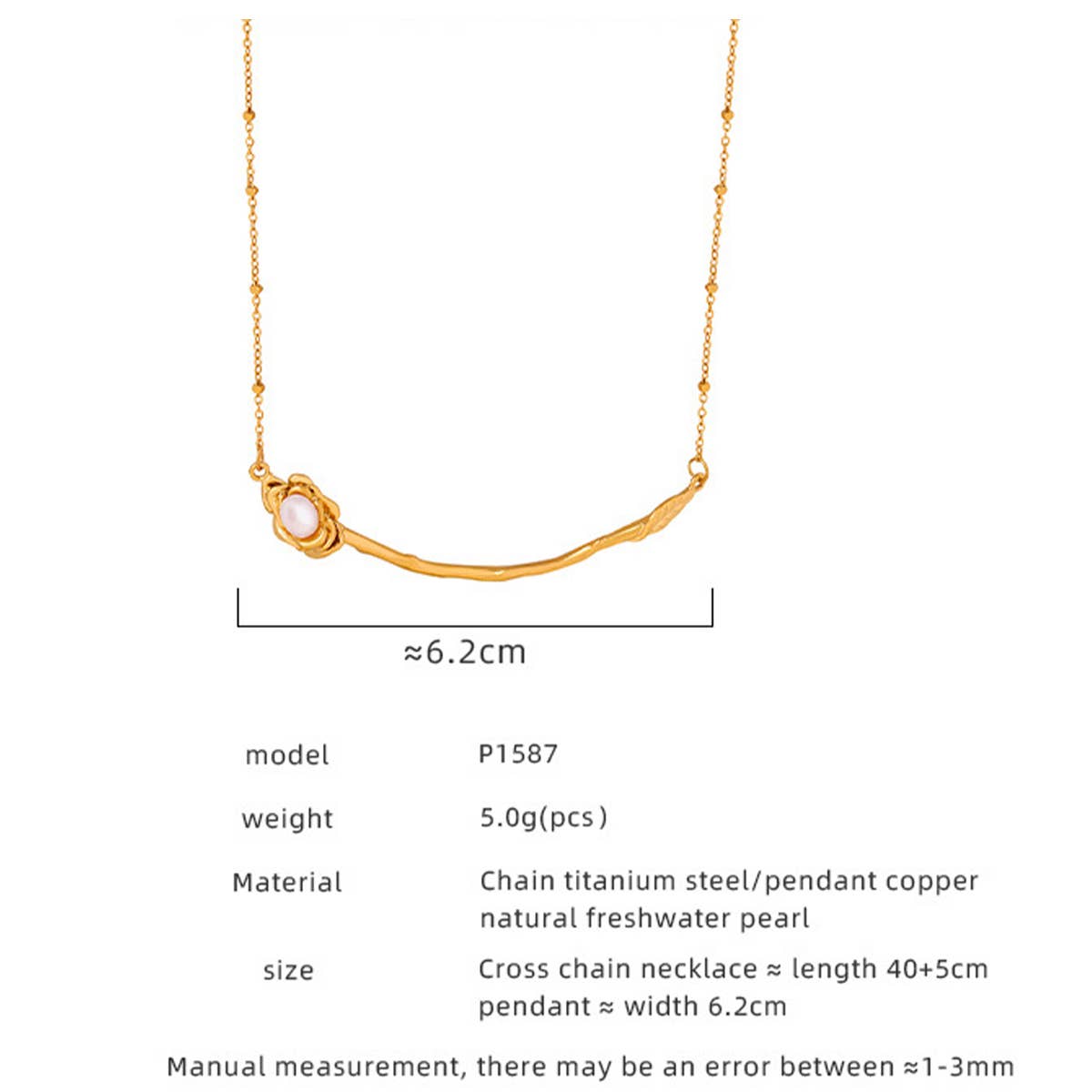 NATURAL FRESHWATER PEARL STAINLESS STEEL NECKLACE