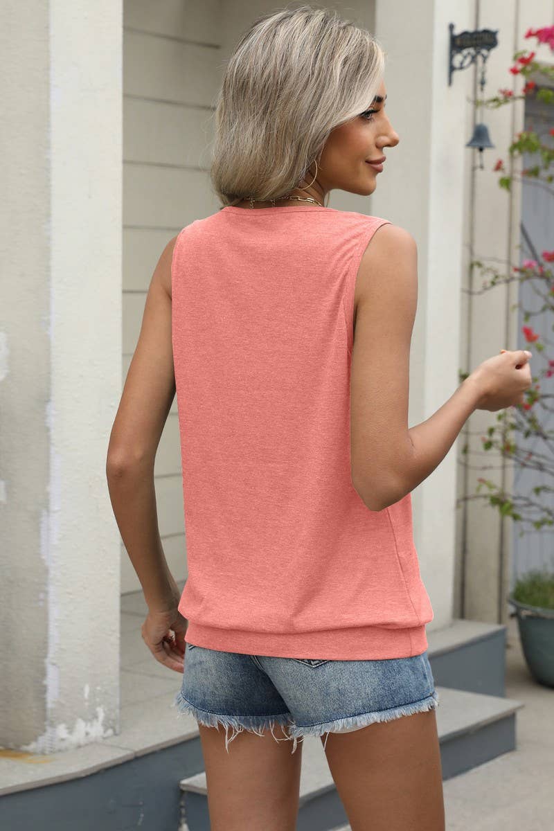 CWTBLSL0666_SOLID COLOR V-NECK LOOSE SLEEVELESS VEST TOP