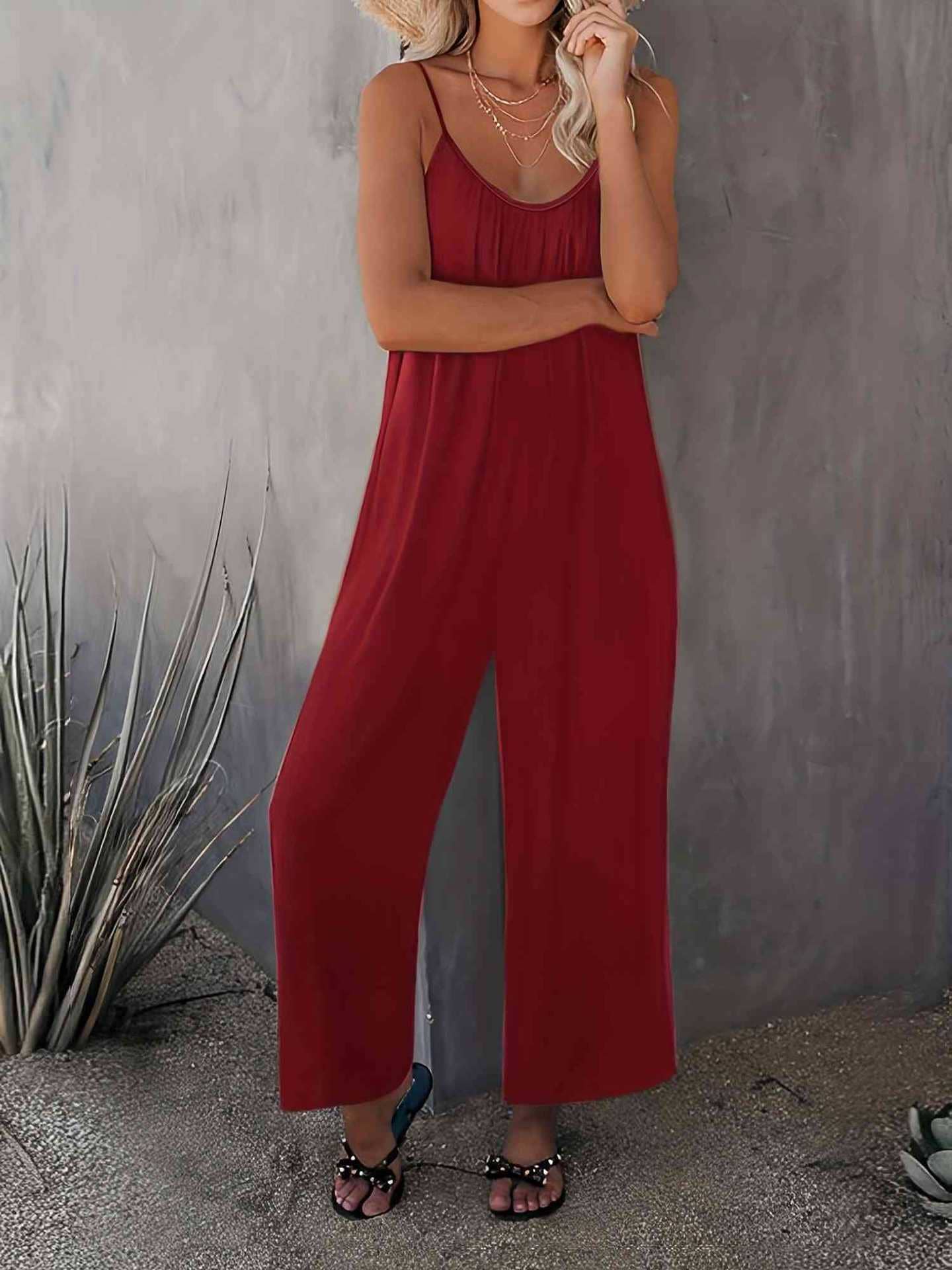 Baggy solid color straight-leg rompers Jumpsuit