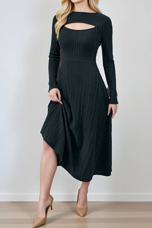 CWDMD01039_SEXY CUTOUT CREW NECK SOLID BODYCON DRESS